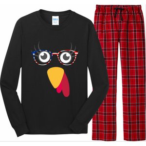 Thanksgiving Turkey Face With Usa Flag Glasses Gift Long Sleeve Pajama Set