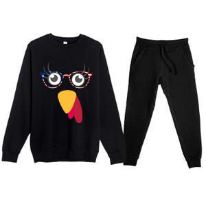 Thanksgiving Turkey Face With Usa Flag Glasses Gift Premium Crewneck Sweatsuit Set