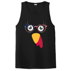 Thanksgiving Turkey Face With Usa Flag Glasses Gift PosiCharge Competitor Tank