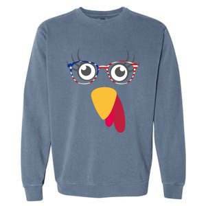 Thanksgiving Turkey Face With Usa Flag Glasses Gift Garment-Dyed Sweatshirt