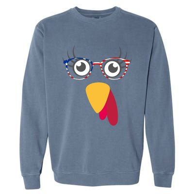 Thanksgiving Turkey Face With Usa Flag Glasses Gift Garment-Dyed Sweatshirt