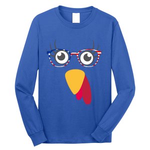 Thanksgiving Turkey Face With Usa Flag Glasses Gift Long Sleeve Shirt