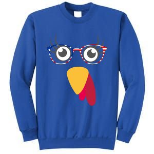 Thanksgiving Turkey Face With Usa Flag Glasses Gift Sweatshirt