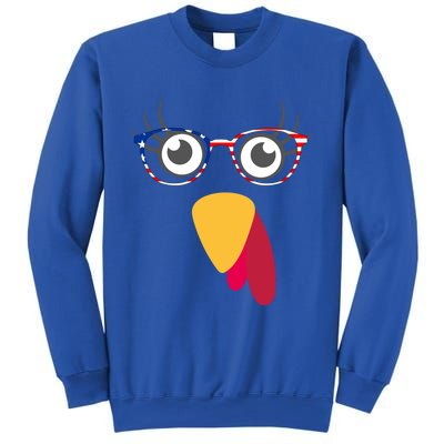 Thanksgiving Turkey Face With Usa Flag Glasses Gift Sweatshirt