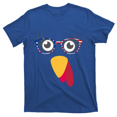 Thanksgiving Turkey Face With Usa Flag Glasses Gift T-Shirt