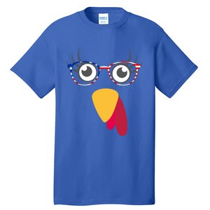 Thanksgiving Turkey Face With Usa Flag Glasses Gift Tall T-Shirt