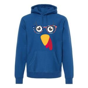 Thanksgiving Turkey Face With Usa Flag Glasses Gift Premium Hoodie