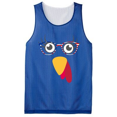 Thanksgiving Turkey Face With Usa Flag Glasses Gift Mesh Reversible Basketball Jersey Tank