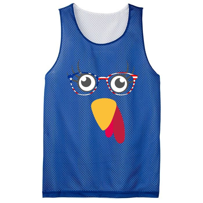 Thanksgiving Turkey Face With Usa Flag Glasses Gift Mesh Reversible Basketball Jersey Tank