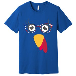 Thanksgiving Turkey Face With Usa Flag Glasses Gift Premium T-Shirt