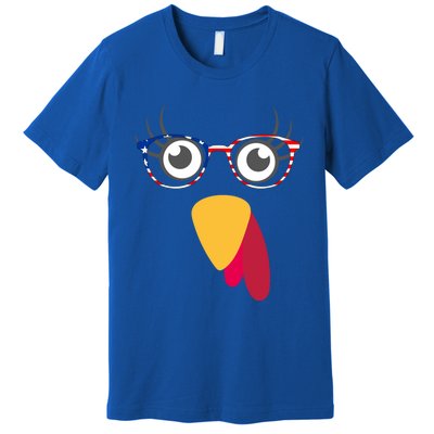 Thanksgiving Turkey Face With Usa Flag Glasses Gift Premium T-Shirt