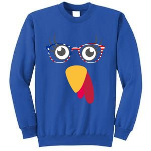 Thanksgiving Turkey Face With Usa Flag Glasses Gift Tall Sweatshirt