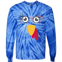 Thanksgiving Turkey Face With Usa Flag Glasses Gift Tie-Dye Long Sleeve Shirt