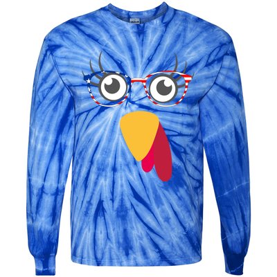 Thanksgiving Turkey Face With Usa Flag Glasses Gift Tie-Dye Long Sleeve Shirt