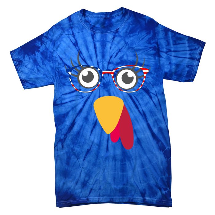 Thanksgiving Turkey Face With Usa Flag Glasses Gift Tie-Dye T-Shirt