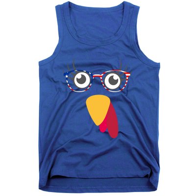 Thanksgiving Turkey Face With Usa Flag Glasses Gift Tank Top