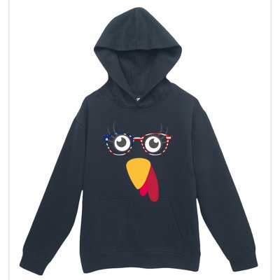 Thanksgiving Turkey Face With Usa Flag Glasses Gift Urban Pullover Hoodie