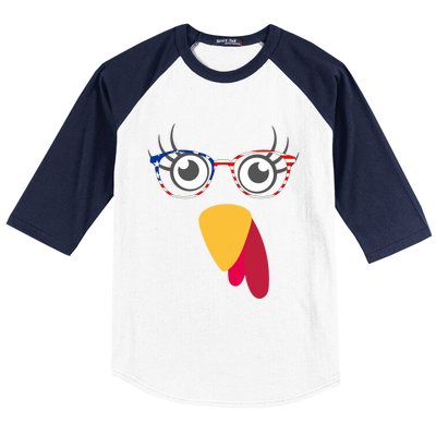 Thanksgiving Turkey Face With Usa Flag Glasses Gift Baseball Sleeve Shirt