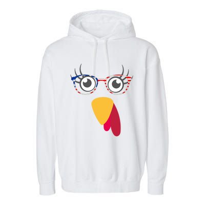 Thanksgiving Turkey Face With Usa Flag Glasses Gift Garment-Dyed Fleece Hoodie