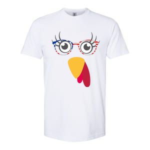 Thanksgiving Turkey Face With Usa Flag Glasses Gift Softstyle CVC T-Shirt