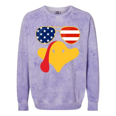 Thanksgiving Turkey Face With Usa Flag Glasses Gift Colorblast Crewneck Sweatshirt