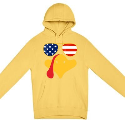 Thanksgiving Turkey Face With Usa Flag Glasses Gift Premium Pullover Hoodie