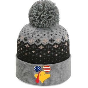 Thanksgiving Turkey Face With Usa Flag Glasses Gift The Baniff Cuffed Pom Beanie