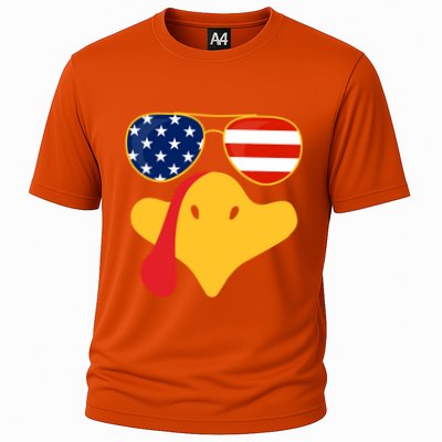 Thanksgiving Turkey Face With Usa Flag Glasses Gift Cooling Performance Crew T-Shirt