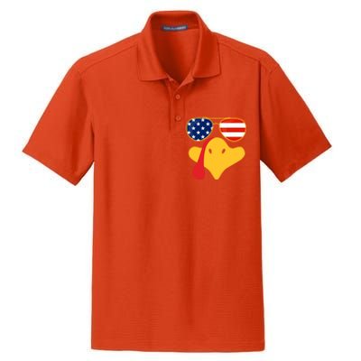 Thanksgiving Turkey Face With Usa Flag Glasses Gift Dry Zone Grid Polo