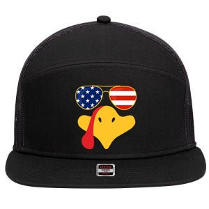 Thanksgiving Turkey Face With Usa Flag Glasses Gift 7 Panel Mesh Trucker Snapback Hat