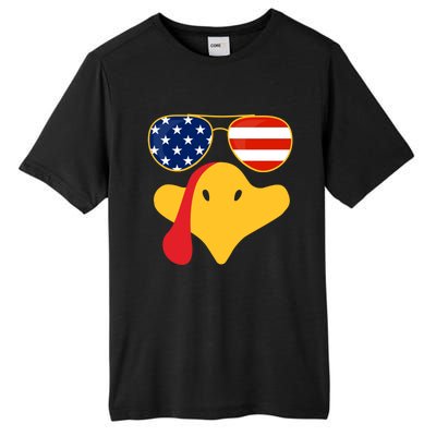 Thanksgiving Turkey Face With Usa Flag Glasses Gift Tall Fusion ChromaSoft Performance T-Shirt