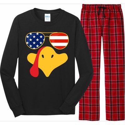 Thanksgiving Turkey Face With Usa Flag Glasses Gift Long Sleeve Pajama Set