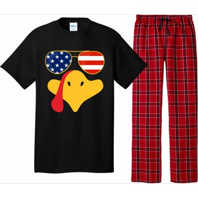 Thanksgiving Turkey Face With Usa Flag Glasses Gift Pajama Set