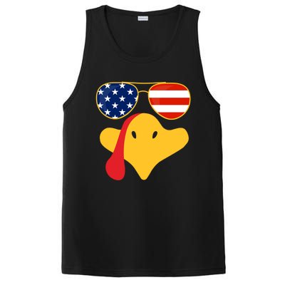 Thanksgiving Turkey Face With Usa Flag Glasses Gift PosiCharge Competitor Tank