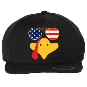 Thanksgiving Turkey Face With Usa Flag Glasses Gift Wool Snapback Cap