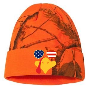 Thanksgiving Turkey Face With Usa Flag Glasses Gift Kati Licensed 12" Camo Beanie