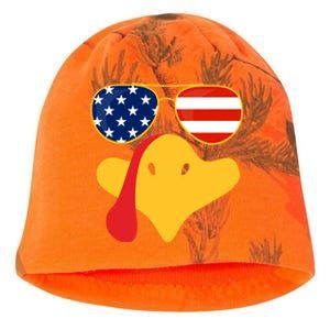 Thanksgiving Turkey Face With Usa Flag Glasses Gift Kati - Camo Knit Beanie