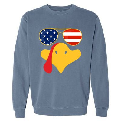 Thanksgiving Turkey Face With Usa Flag Glasses Gift Garment-Dyed Sweatshirt