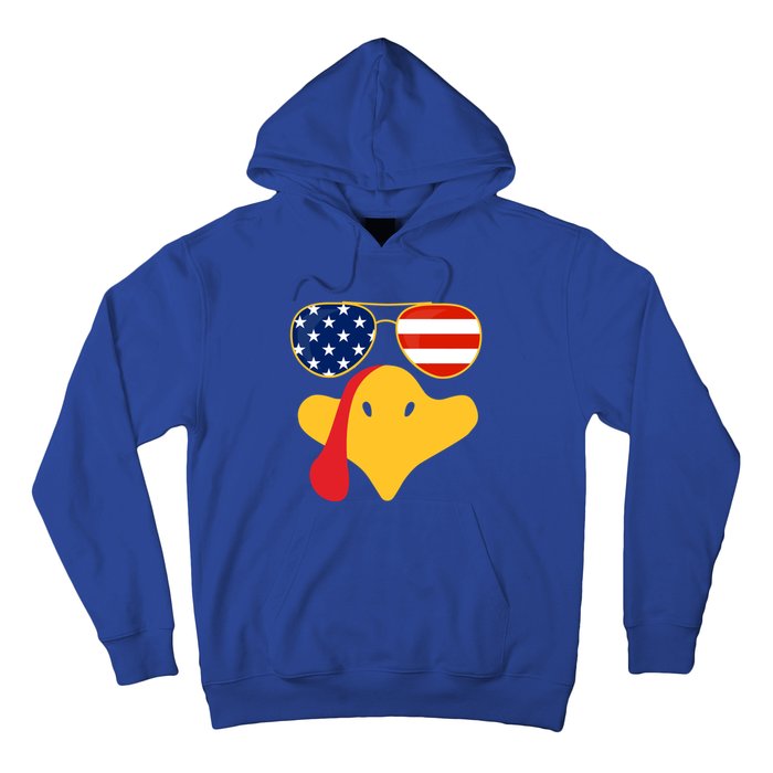 Thanksgiving Turkey Face With Usa Flag Glasses Gift Hoodie