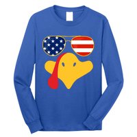 Thanksgiving Turkey Face With Usa Flag Glasses Gift Long Sleeve Shirt