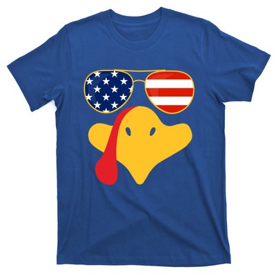 Thanksgiving Turkey Face With Usa Flag Glasses Gift T-Shirt