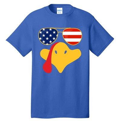 Thanksgiving Turkey Face With Usa Flag Glasses Gift Tall T-Shirt