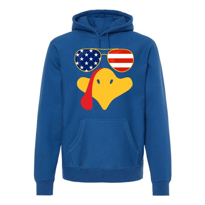 Thanksgiving Turkey Face With Usa Flag Glasses Gift Premium Hoodie