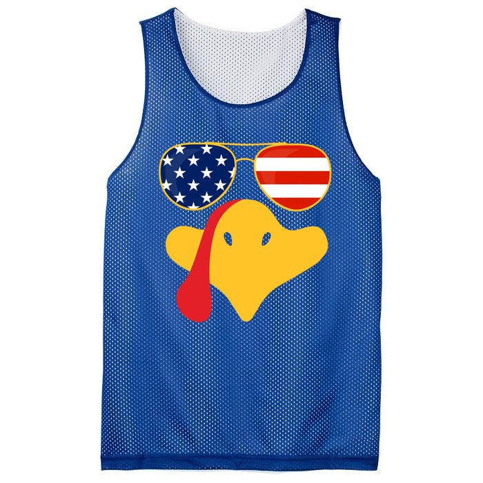 Thanksgiving Turkey Face With Usa Flag Glasses Gift Mesh Reversible Basketball Jersey Tank