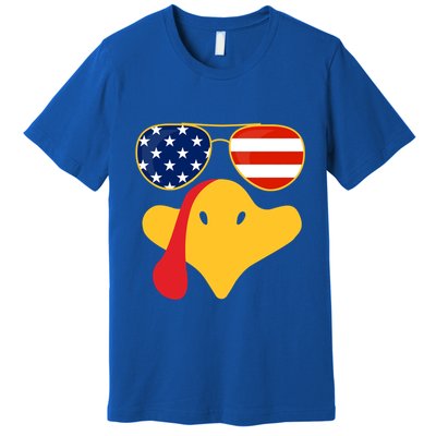 Thanksgiving Turkey Face With Usa Flag Glasses Gift Premium T-Shirt