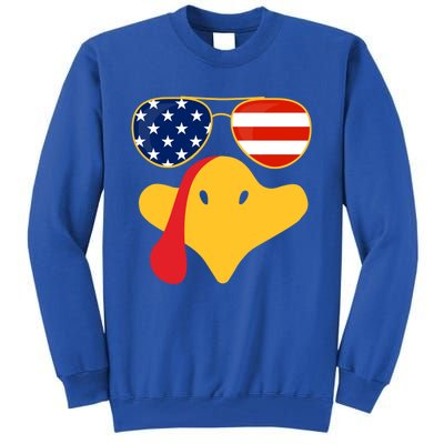 Thanksgiving Turkey Face With Usa Flag Glasses Gift Tall Sweatshirt