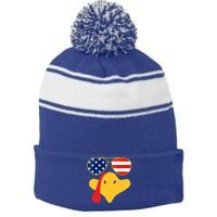 Thanksgiving Turkey Face With Usa Flag Glasses Gift Stripe Pom Pom Beanie