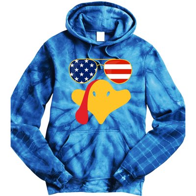 Thanksgiving Turkey Face With Usa Flag Glasses Gift Tie Dye Hoodie