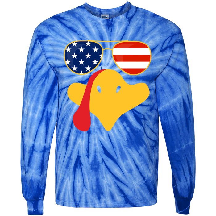 Thanksgiving Turkey Face With Usa Flag Glasses Gift Tie-Dye Long Sleeve Shirt