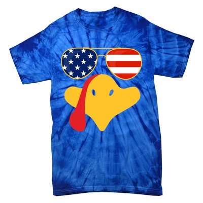 Thanksgiving Turkey Face With Usa Flag Glasses Gift Tie-Dye T-Shirt